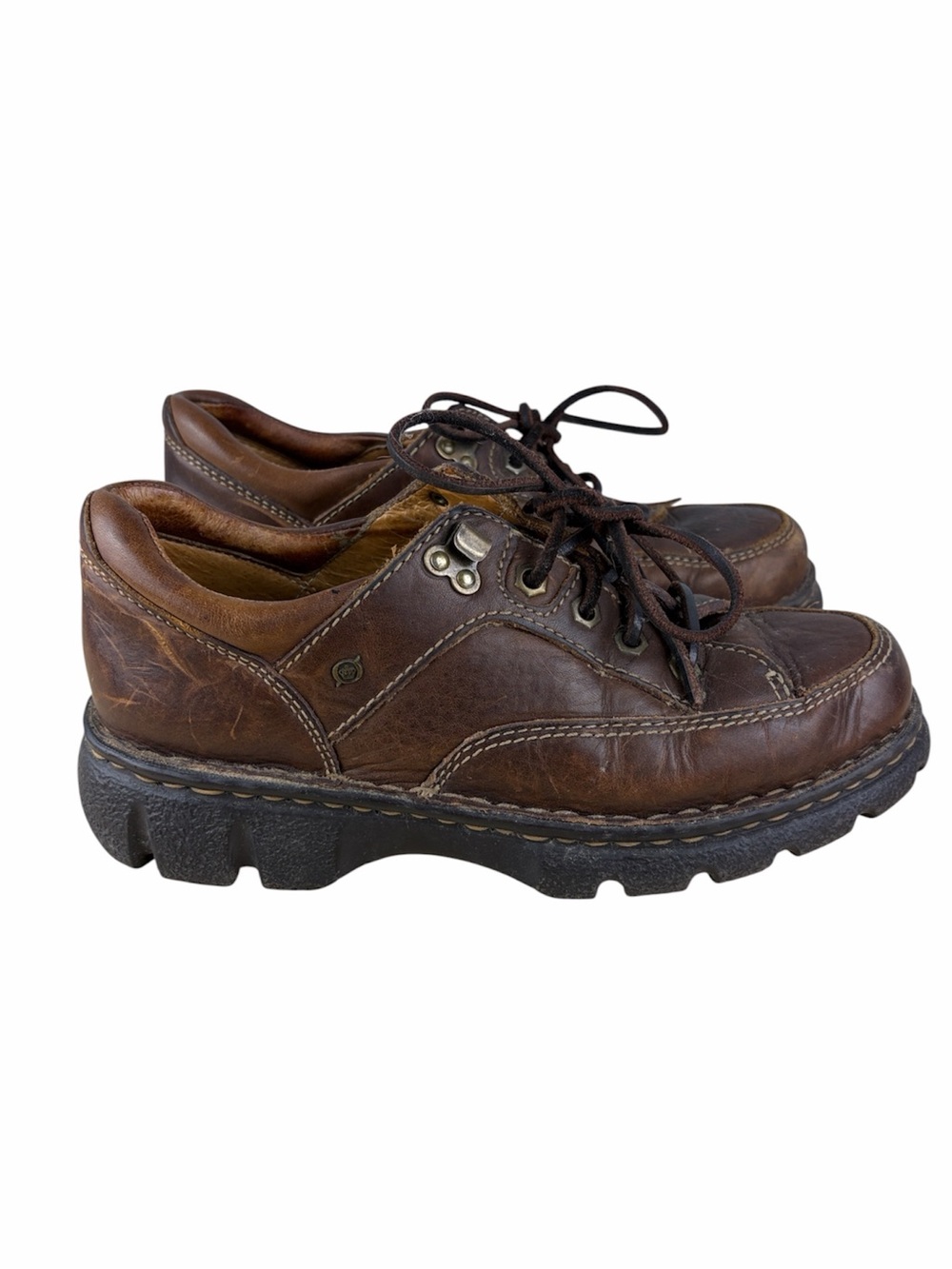 Børn Brown Leather Lace Up Lug Sole Casual Shoes Women’s 8